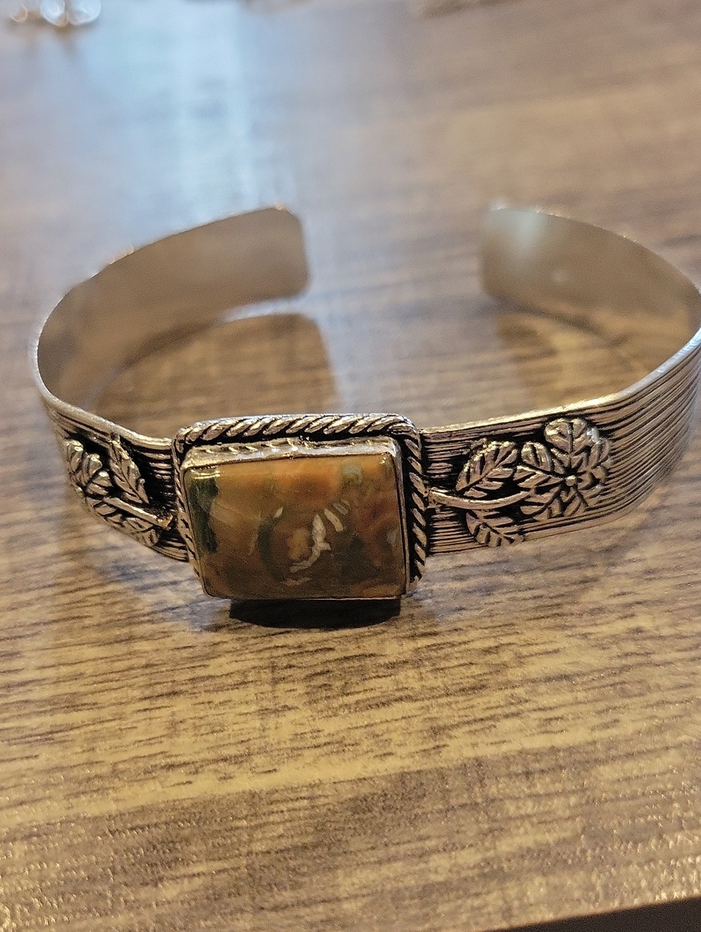 Cuff Sterling Silver W/ Ocean Jasper Stone & Flowers/ GUC - Picture 6 of 6